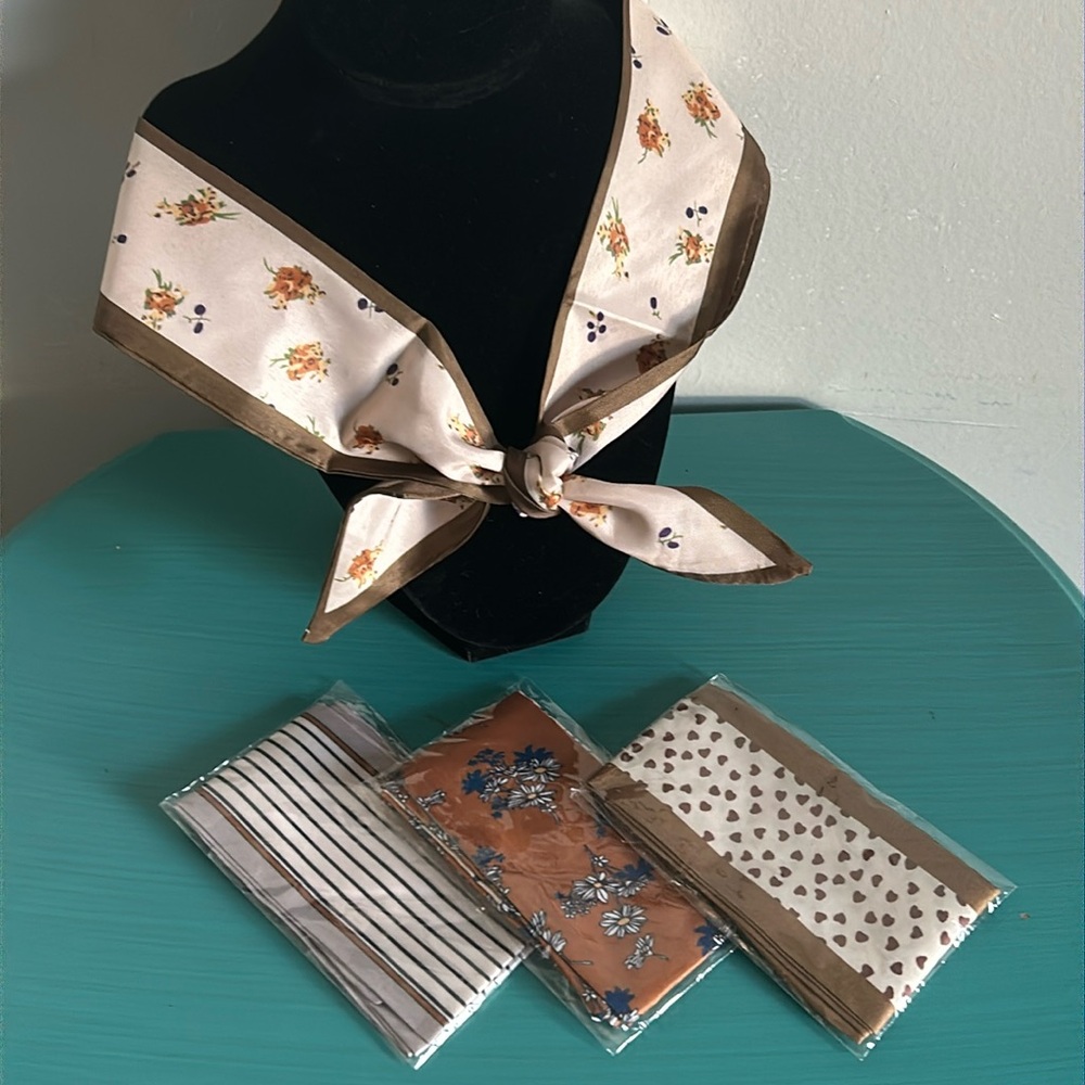 4 Piece Set Floral Striped Print Skinny Scarf Headband Hat Purse Bob Accessory